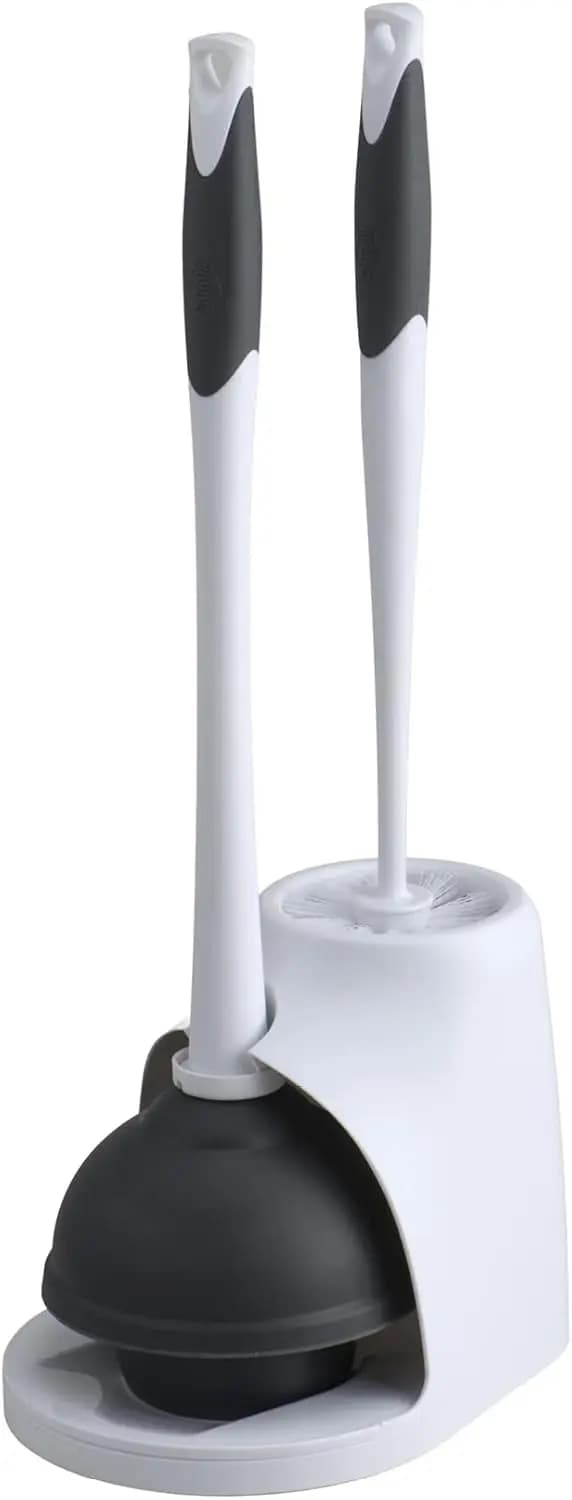 Set di Spazzola e Sturalavandini con Supporto, 6.75 x 7 x 19.5 pollici, Bianco/Grigio - Set Efficiente per la Pulizia del Bagno