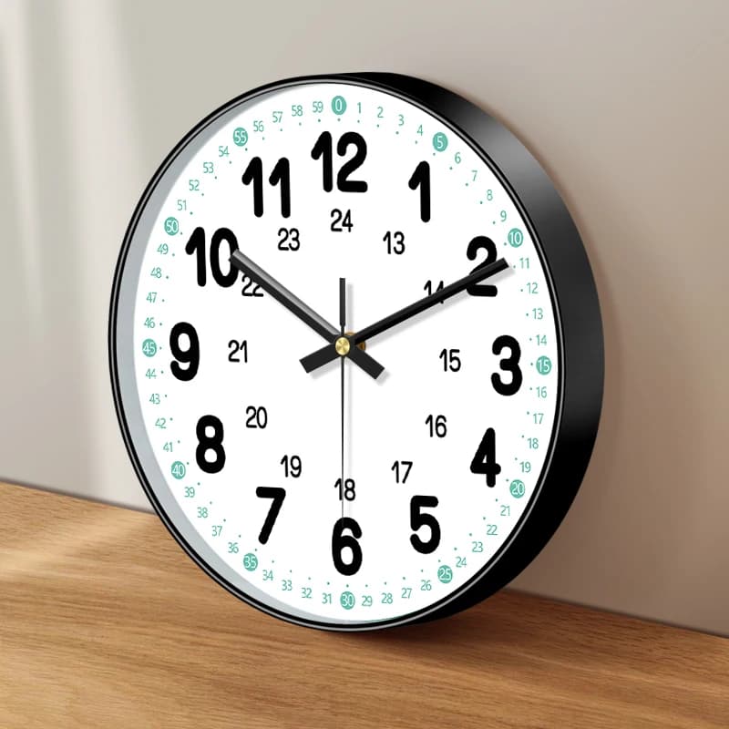 Minimalist Round Wall Clock Black Large Numerals & Red Minute Scale Simple Modern Wall Decor for Bedroom Classroom Study Office