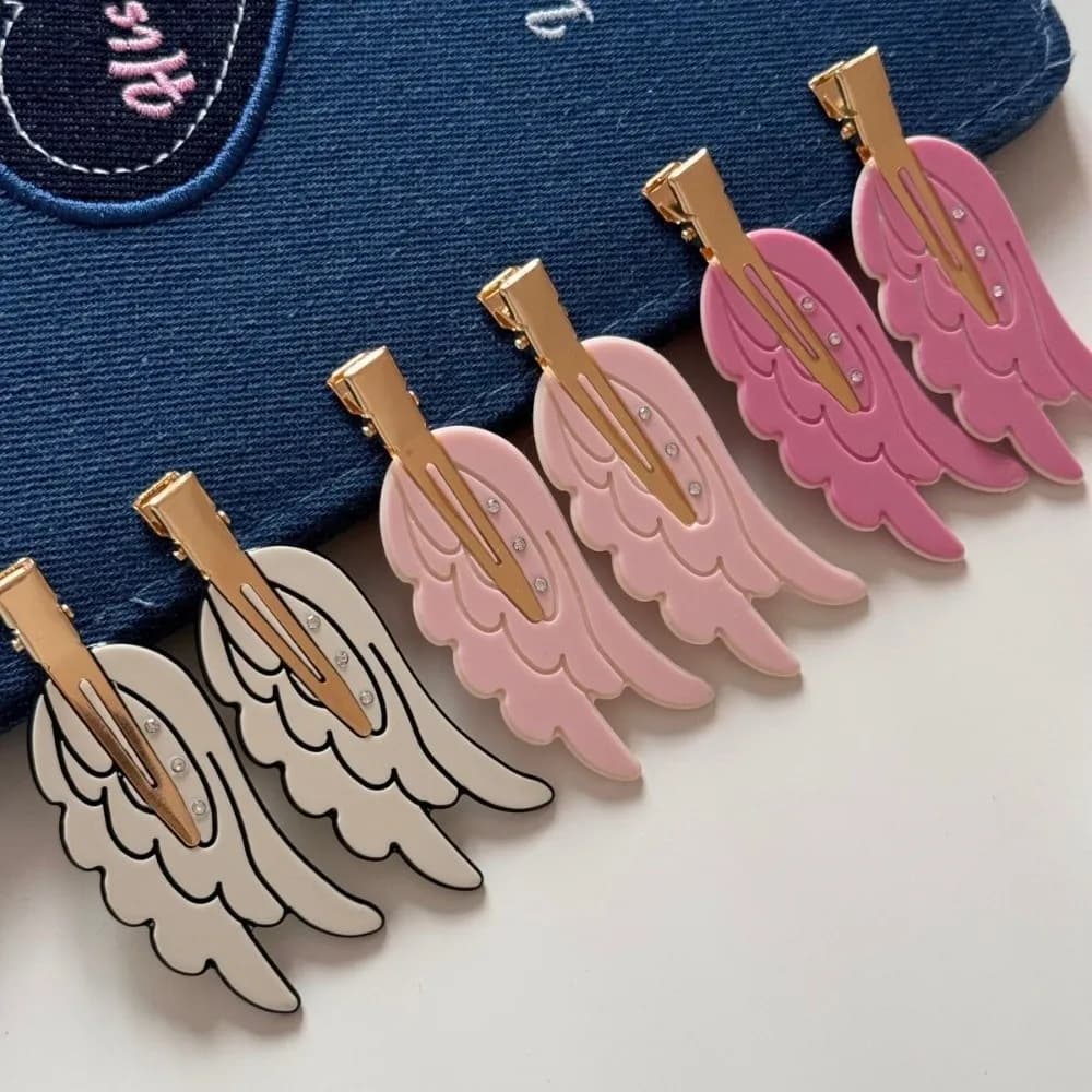 2pcs Crystal Rhinestone Traceless Hair Clip Korean Acetate Wing Girls Hairpin Hair Accessories Dopamine Cosmetic Clip Photoshoot