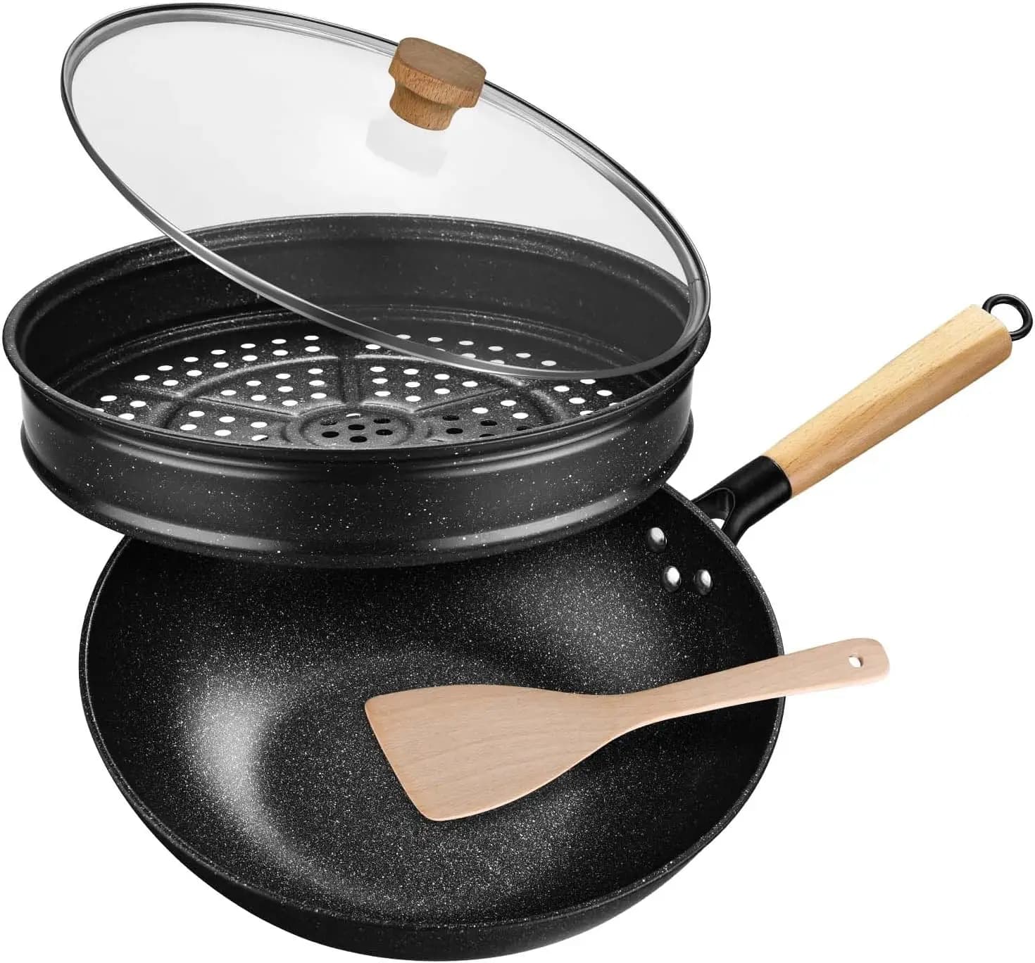 12-inch Anti-Flat Panel with Cover and Steam Cooking Basket, Induction Plans and Gas Stoves