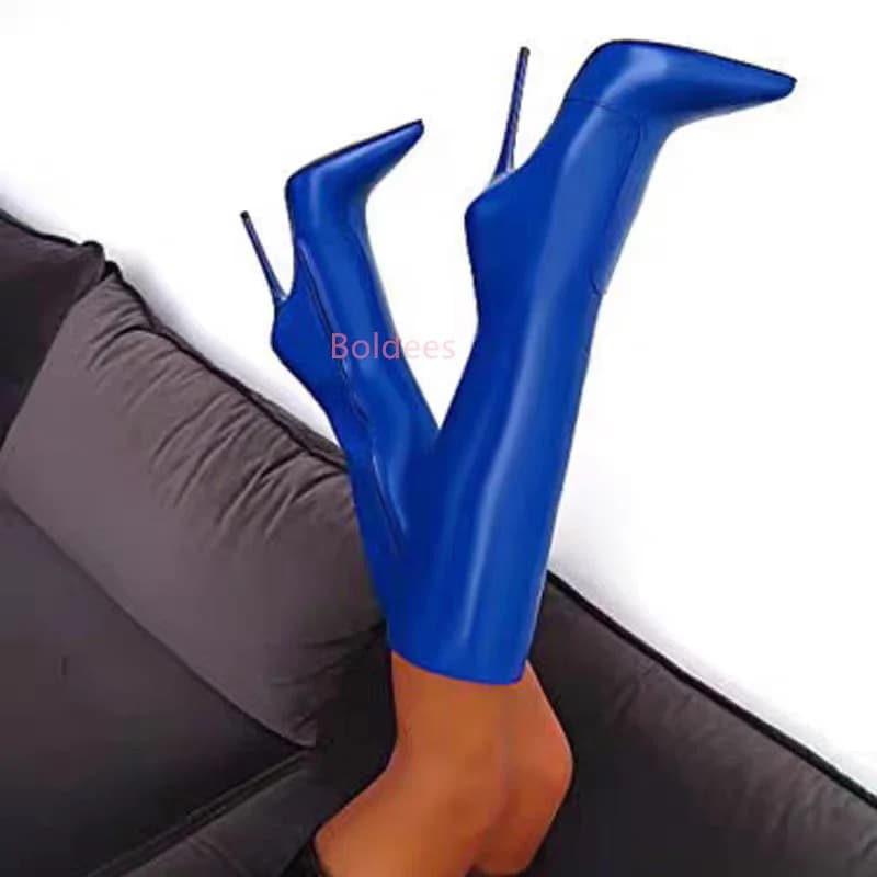 Women's Knee High Boots Sexy Red Blue Black Heeled Long Boot Female Large Size 43 Autumn Winter Party Shoes Ladies