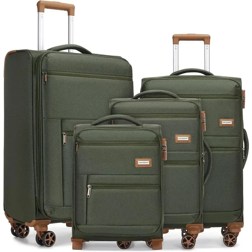 4-Piece Outdoor Travel Luggage Set with 360° Spinner Wheels - Army Green (28/24/20/18)