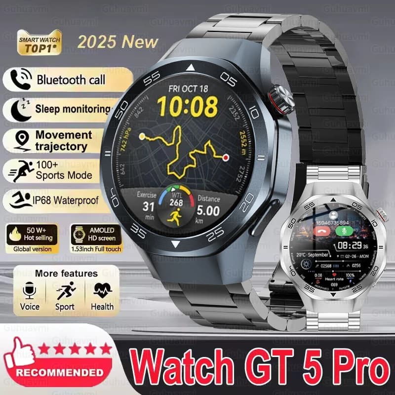 2025New GPS Location Men's Watch Smart 1.53 ''AMOLED HD Screen Compass Frequency Cardiaca IP68 Waterproof Bluetooth Sport Smartwatch call