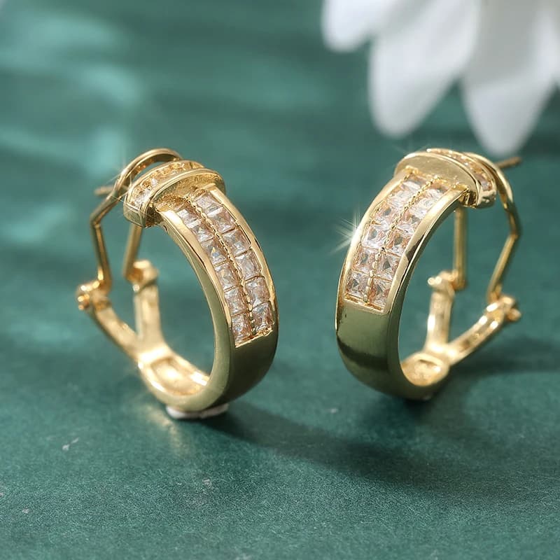 Gold Plated Classic Circle Earrings for Women, Round Earrings with Brilliant Cubic Zirconia, Piercing Jewelry