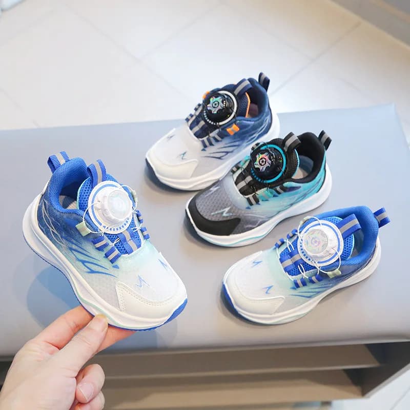 Scarpe da bambino Tenis Sneaker casual per ragazzo Scarpe da bambino per ragazza Bottoni rotanti Scarpe da corsa per ragazza Scarpa traspirante in rete con suola morbida
