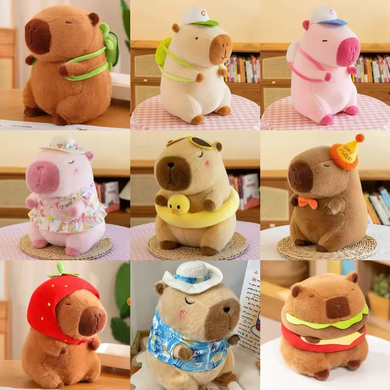 Set di Peluche Capibara: Mamma con 4 Cuccioli, Bambola di Peluche, Cuscino, Zaino a Forma di Tartaruga, Giocattoli per Bambini, Regalo di Natale