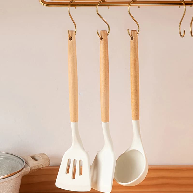 Manico in legno resistente al calore spatola cucchiaio da minestra Skimmer spatola da cucina per la casa Set da cucina antiaderente utensili da cucina