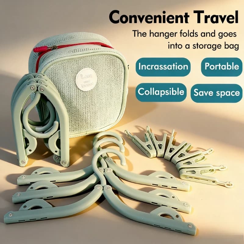 Appendiabiti da Viaggio Pieghevole Salvaspazio Portatile con Borsa per il Trasporto, Ideale per Viaggi d'Affari, Dormitori, Asciugatura all'Aperto, Compatto