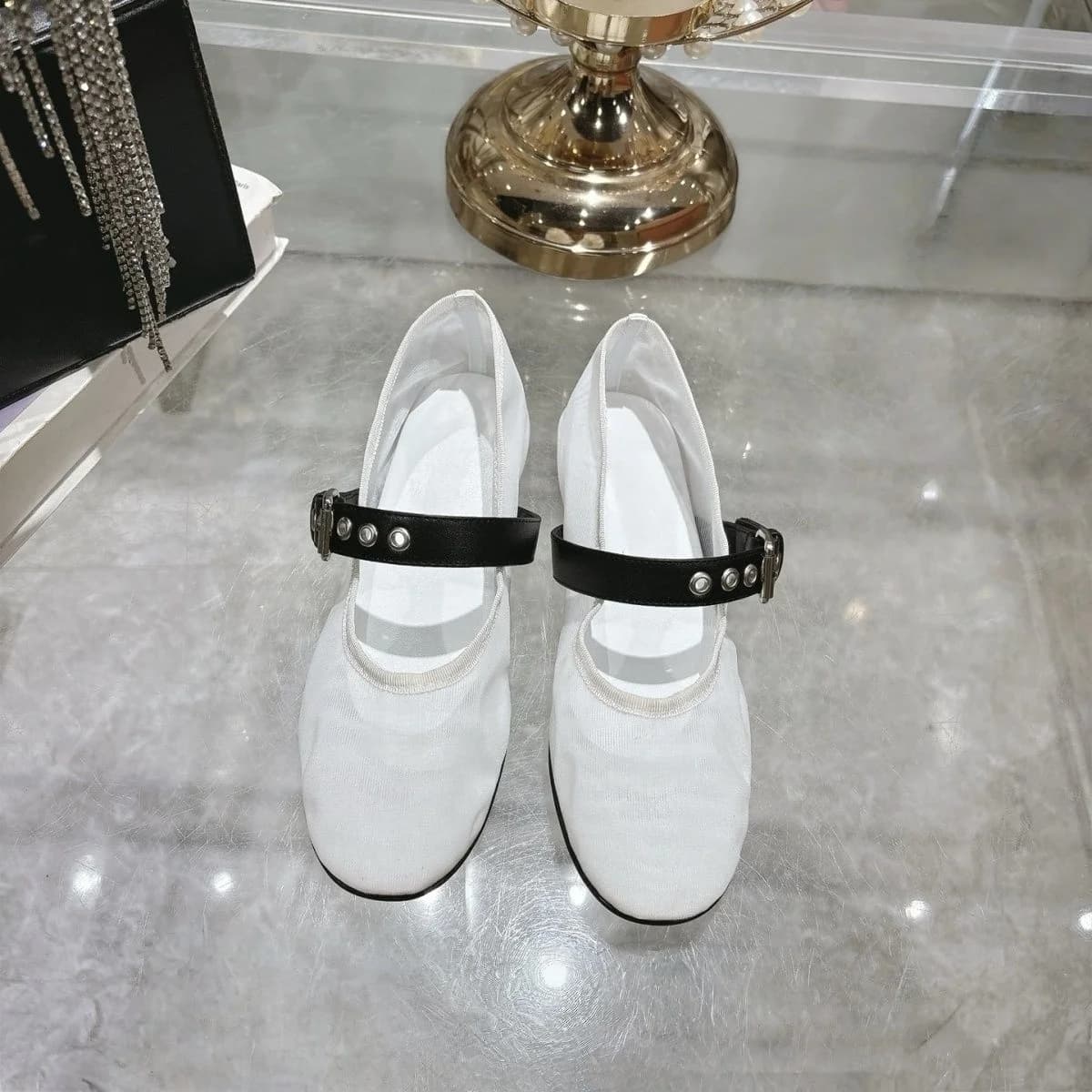 Summer Women's Ballet Flats Mesh Round Toe Single Strap Flats Elegant Retro Mary Janes Dance Shoes Versatile holiday gift