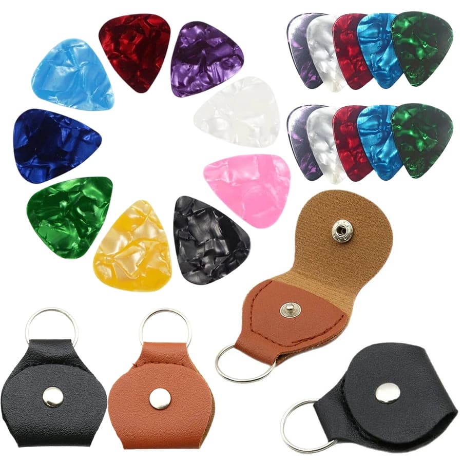 13PCS Guitar Tools Kit Black Brown Portable Guitar Pick Bag Random Color Celluloid Picks Guitar Ukulele Bass Practice Props ZYF