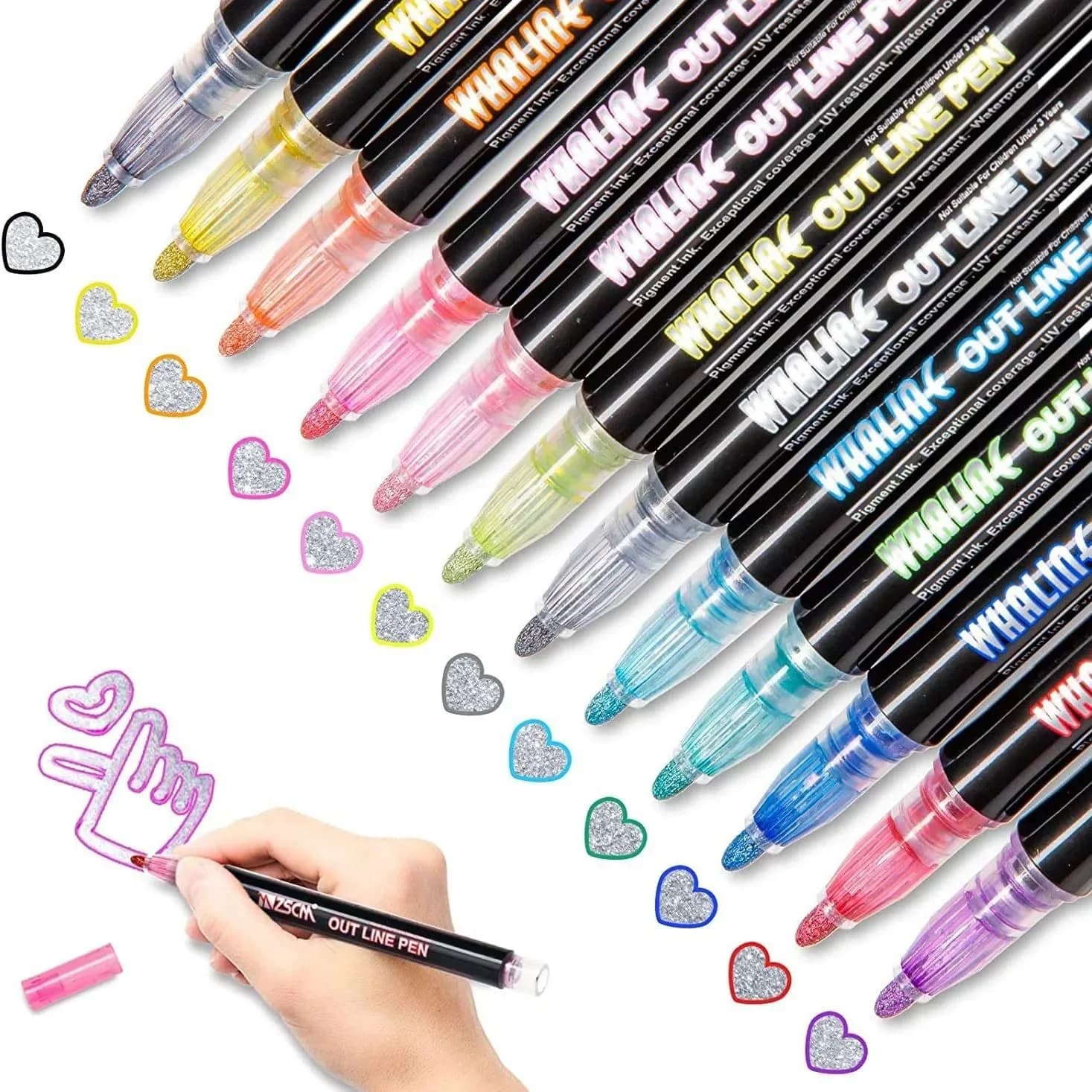 8/12 colori argento lucido doppia linea contorno evidenziatore lampeggiante bambini scrapbooking diario disegno fai da te pennarello cancelleria