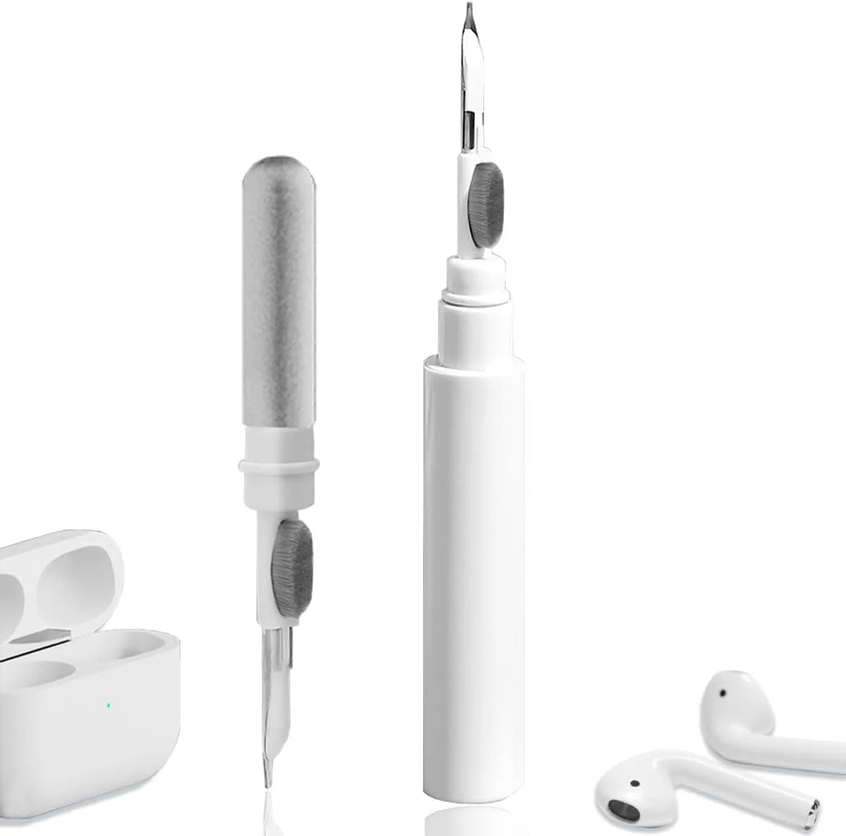 Kit di pulizia da 3 pezzi, kit di pulizia 3 in 1 per auricolari, kit di pulizia per telefono con spazzola morbida per auricolari wireless, cuffie Bluetooth, accessori per custodia di ricarica, computer, tastiera, fotocamera (Bianco)