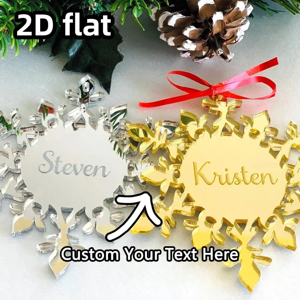 Ornamento personalizzato con fiocco di neve in acrilico | Decorazione a forma di cristallo a specchio | Nome inciso personalizzato da appendere | Regalo di festa unico