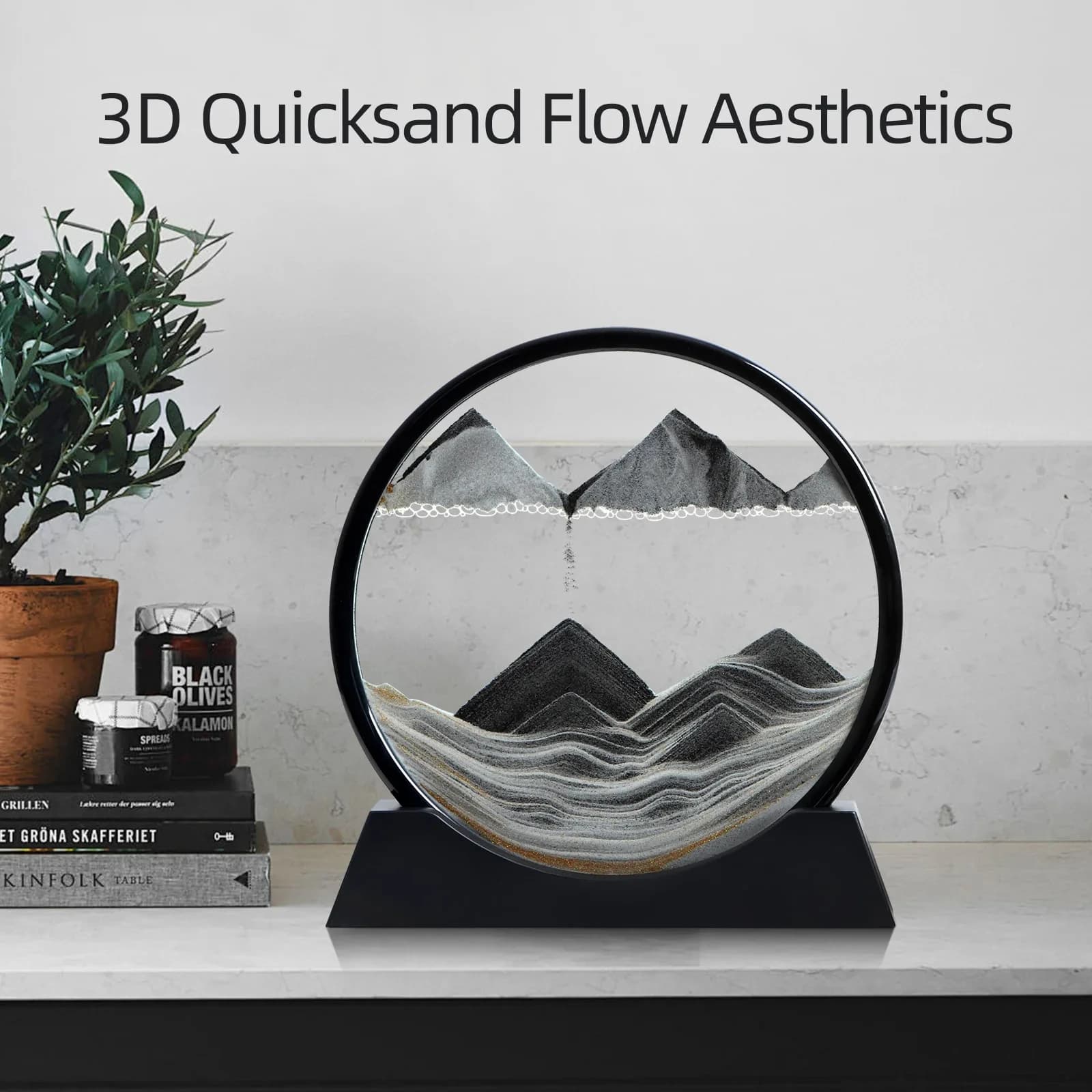 Paesaggio di sabbia in movimento immagine artistica vetro rotondo sabbie mobili di mare profondo mestiere decorazioni per la casa regalo clessidra liquida 3D pittura con sabbia che scorre