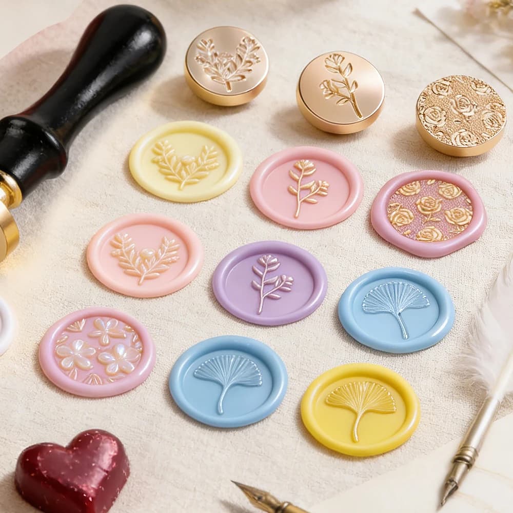 6-Piece Floral Plants Wax Seal Stamp Set with Detachable Black Wooden Handle Vintage Style,Ideal for Wedding Birthday Invitation