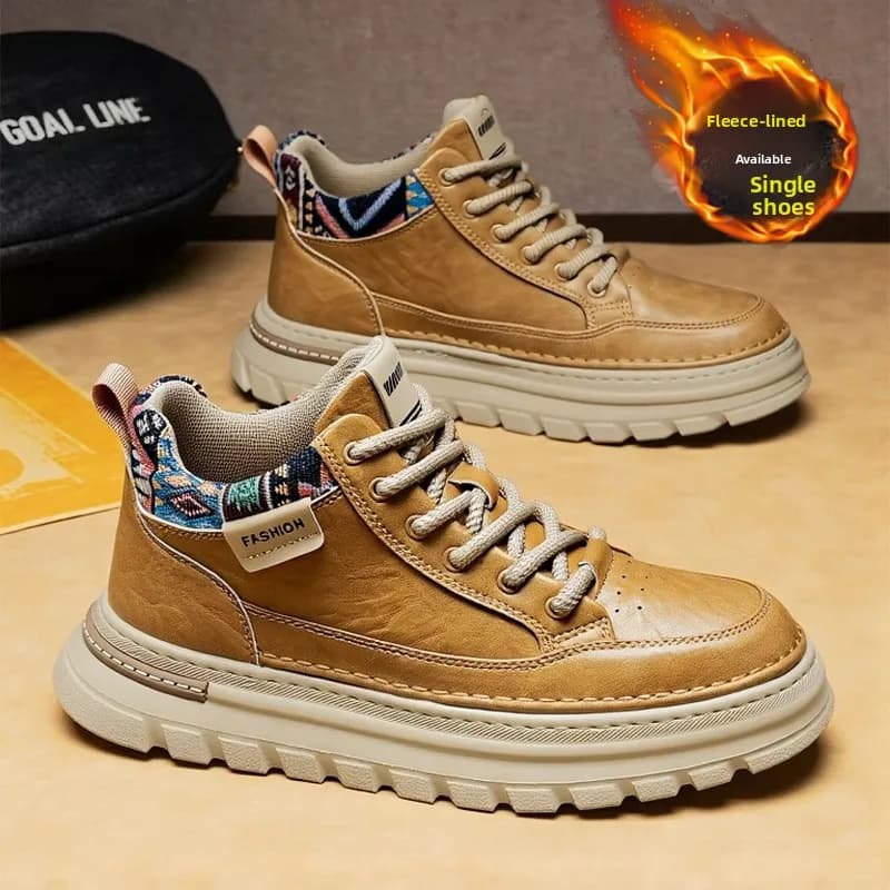 Men's Winter High-Top Boots Waterproof Non-Slip Hiking Outdoor Work Boots Retro British Style Thick Bottom Heightening