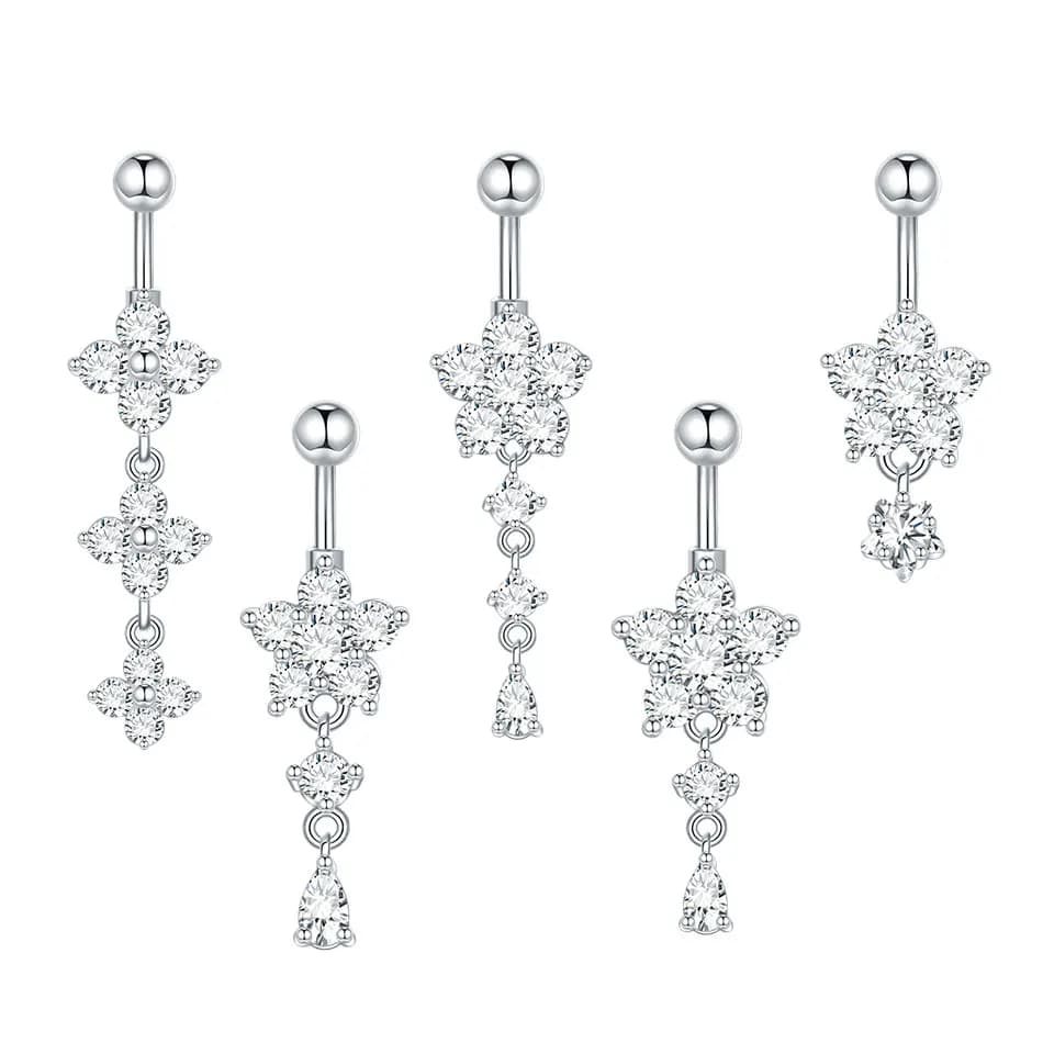1/5 pezzi in acciaio inossidabile ombelico anelli fiore CZ cristallo farfalla orecchini penetranti all'ombelico 14G gioielli sexy per le donne
