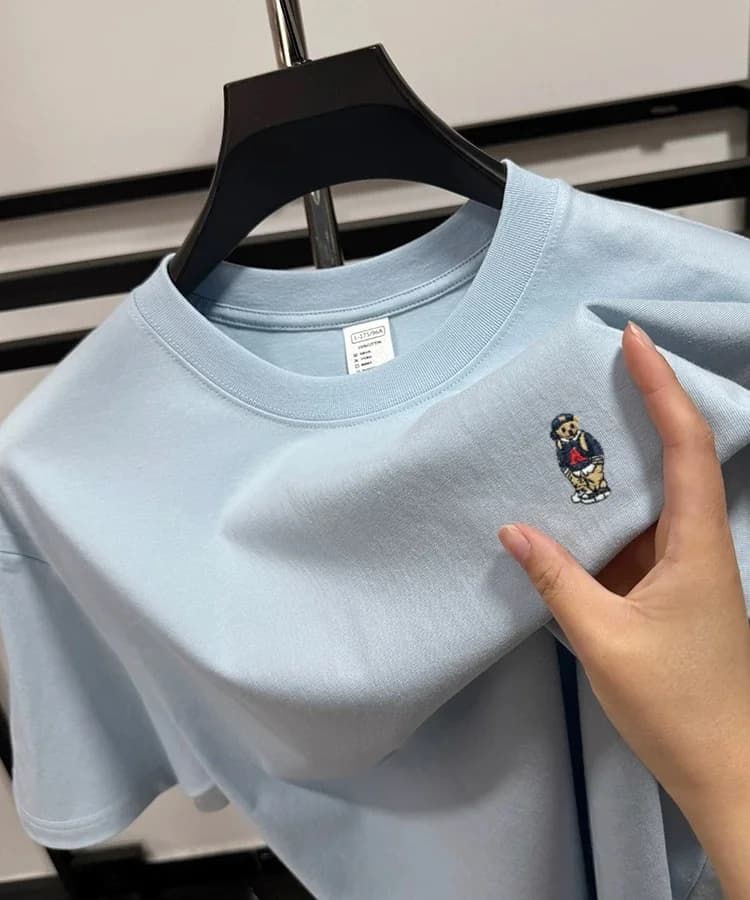 T-shirt girocollo da uomo casual di lusso 100% puro cotone manica corta marchio di moda orsacchiotto ricamo estate nuovo top traspirante