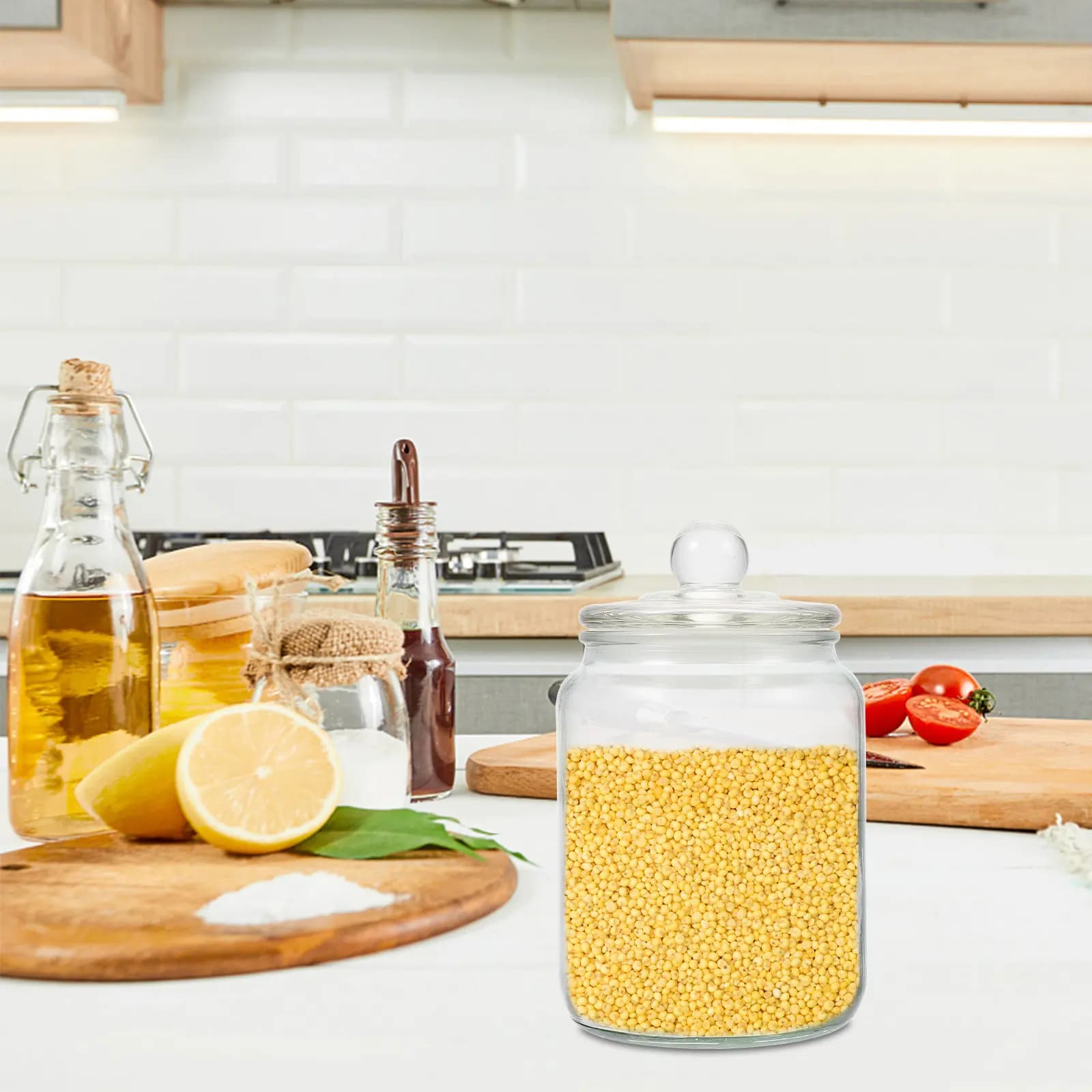 1L Glass Airtight Food Storage Jar Thick Transparent Canister Kitchen Pantry Organizer Snack Dried Fruit Coffee Beans Container
