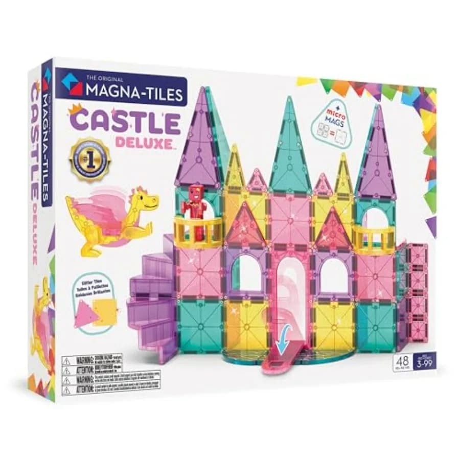 Set di Costruzioni Magnetiche Magna-Tiles Castle DLX 48 Pezzi in Colori Trasparenti con Forte Attrazione Magnetica per Costruzioni Creative