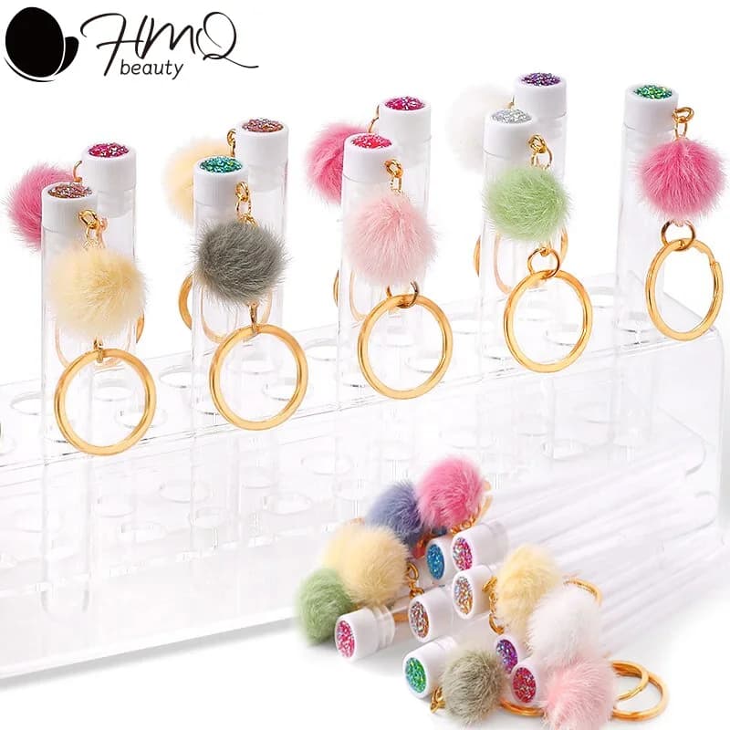 100/30pcs Tubi per spazzole per ciglia riutilizzabili con portachiavi in oro Palla di peluche Bacchette per mascara Strass Spoolie Pennello Strumenti per il trucco