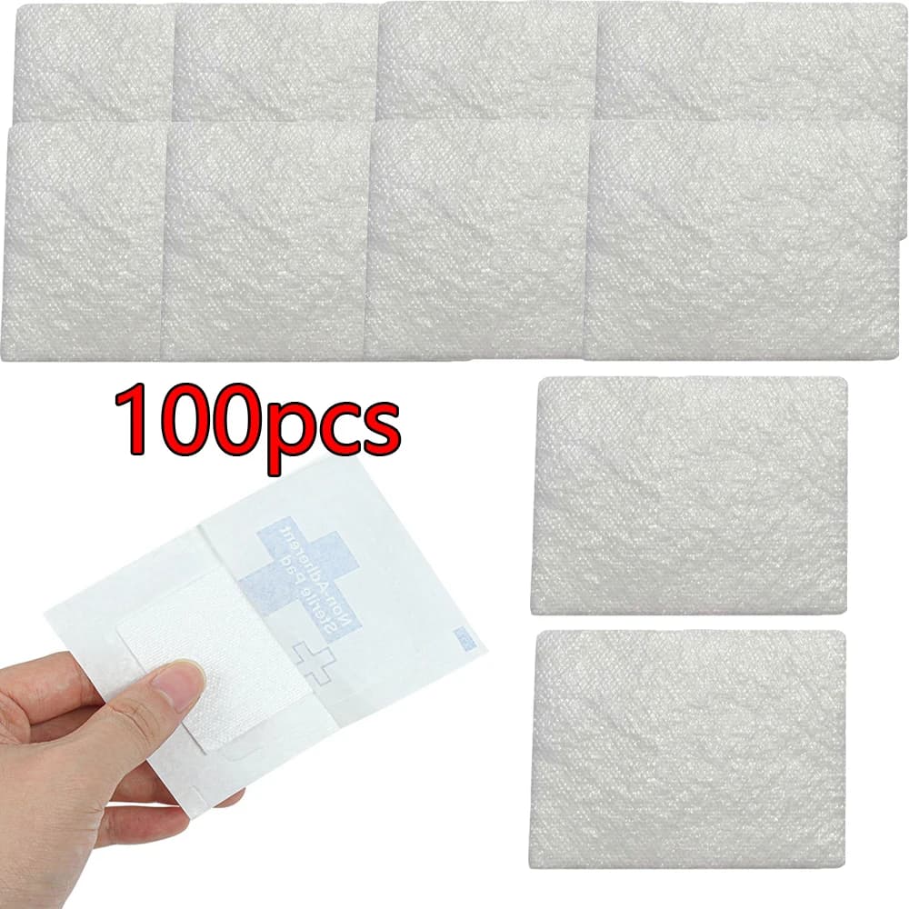 100pcs 100% Cotton Gauze Pad Sterile Medical Gauze Pad Non-adherent Pad First Aid Kit Wound Dressing Tapes