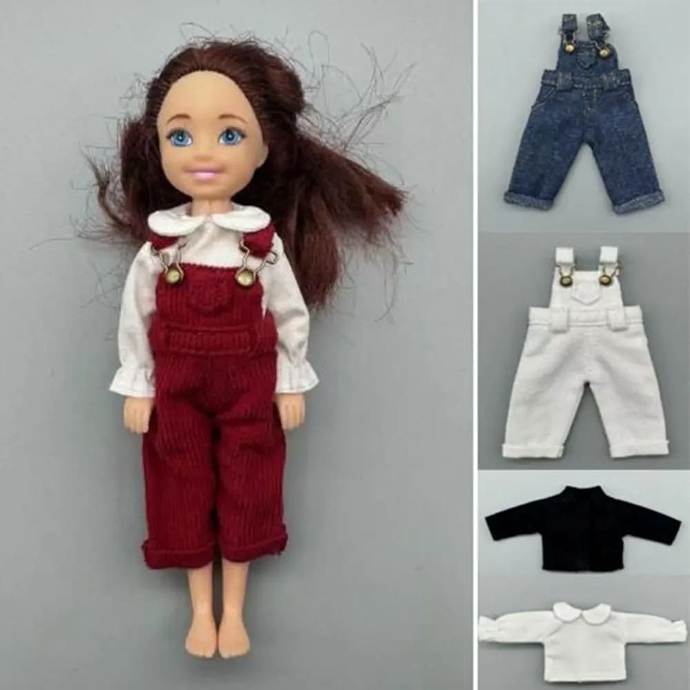 Fashion Doll Overalls Clothes Mini Cute DIY Accessories Jeans Trousers Shirt Casual Wear for 1/12 BJD Dolls