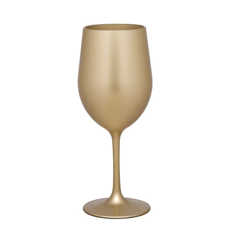 Set di 4 bicchieri da vino in acrilico senza BPA, 350ml, in plastica color oro metallizzato, per vino rosso e bianco, design resistente e infrangibile