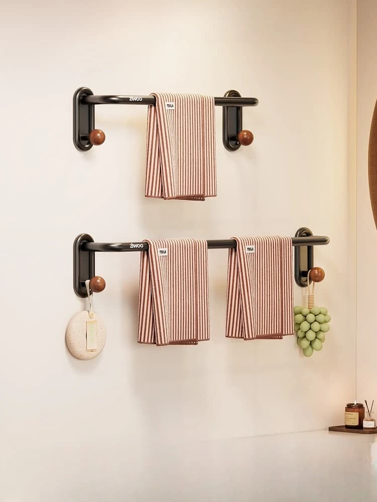 Portasciugamani da Parete a Doppia Barra Salvaspazio, Organizzatore per Bagno, Accessori da Bagno, Portasciugamani