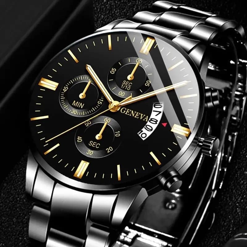 Orologio da Polso da Uomo alla Moda in Acciaio Inossidabile Nero, Orologio al Quarzo di Lusso con Calendario, Orologi da Uomo per Affari, Orologio Maschile