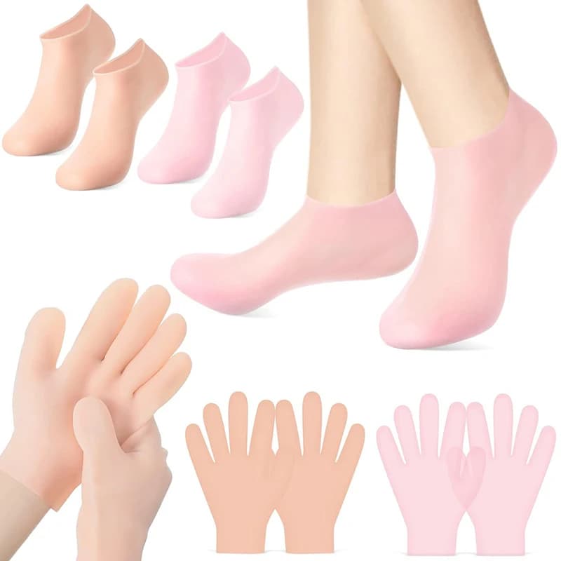 Set di Guanti e Calzini in Silicone Riutilizzabili per Idratazione ed Esfoliazione, Cura di Mani e Piedi, Prevenzione della Secchezza, Accessori di Bellezza Unisex