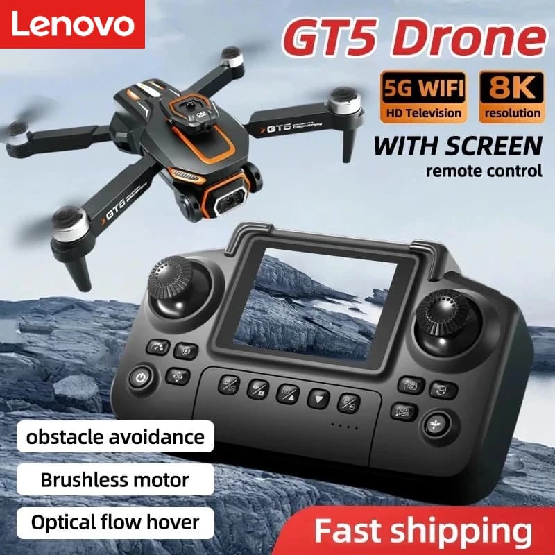 Drone Lenovo GT5 Mini 4K HD con doppia lente grandangolare, fotografia aerea 8K, WIFI 5G, quadricottero pieghevole, motore brushless, sistema anticollisione.