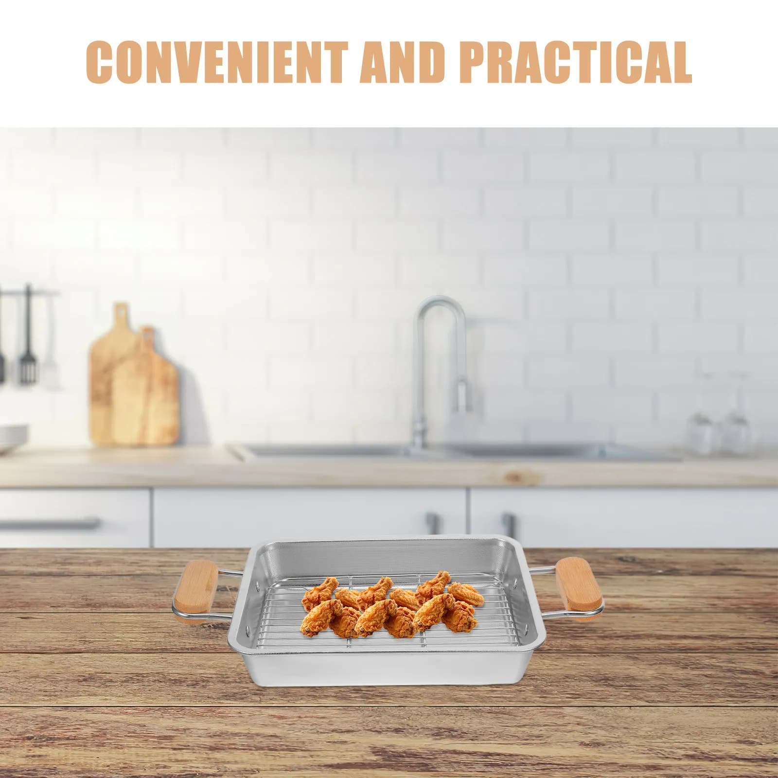 1Set Stainless Steel Bbq Roasting Pan 27x21x5cm Rectangular Mesh Rack Oil Drain Fry Bake Grill Oven Cooking Tray
