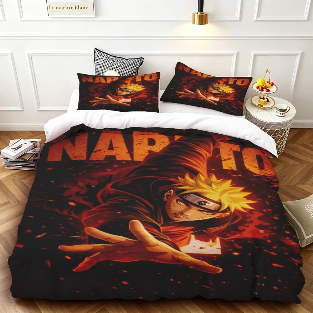 Set Copripiumino Anime per Bambini 3 Pezzi Naruto, Traspirante e Delicato sulla Pelle, per Camera da Letto, Casa, Dormitorio, Letto Singolo