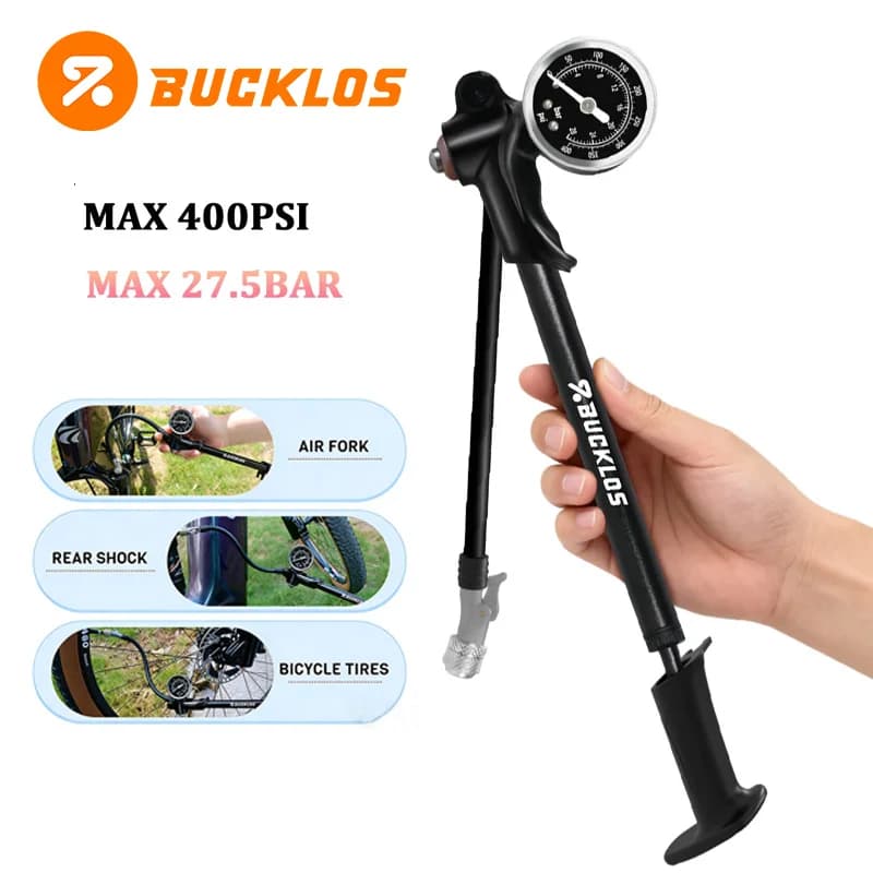 BUCKLOS Pompa ad aria per bicicletta ad alta pressione 400Psi con manometro per forcella e sospensione posteriore Ammortizzatore per mountain bike
