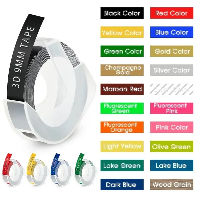 6/9/12mm Nastro per etichette per goffratura 3D multicolore per etichettatrice per goffratura ETICHETTA IN PVC DYMO 12965 Motex E101 E-303 Nastro per goffratura 3D