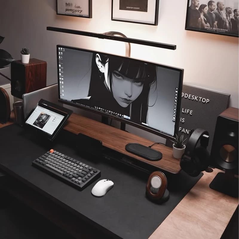 Modular Monitor Stand Black Walnut Wood Desktop Riser Rack Ergonomic Screen Heightend Holder Esports Room Office Desk Organizer