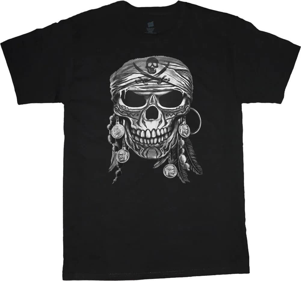 T-shirt con grafica teschio pirata da uomo, abbigliamento casual alla moda