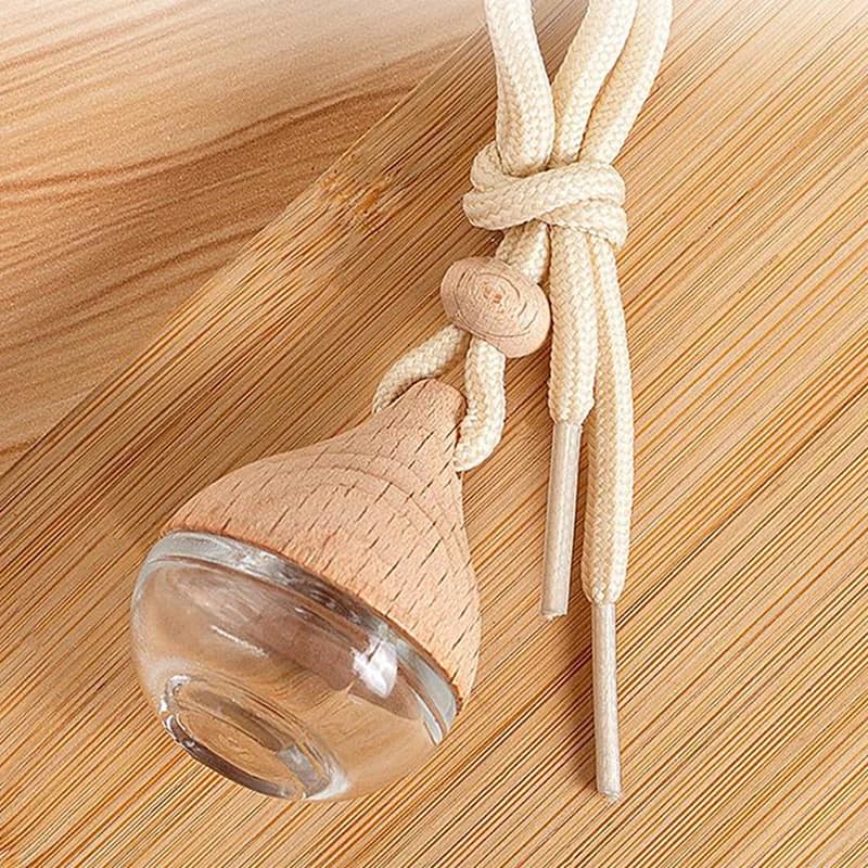 Bottiglia di vetro di profumo pendente per deodorante per auto vuoto da 6 ml con tappi in legno Bottiglia di diffusore di olio essenziale per auto riutilizzabile portatile