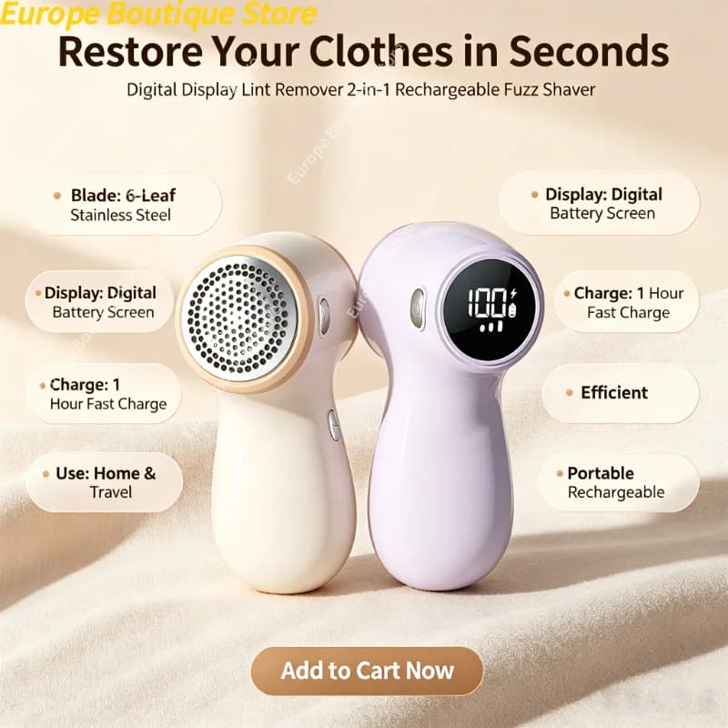 Lightweight Portable 2‑in‑1 Rechargeable Lint Remover Digital Screen Household Fabric Shaver