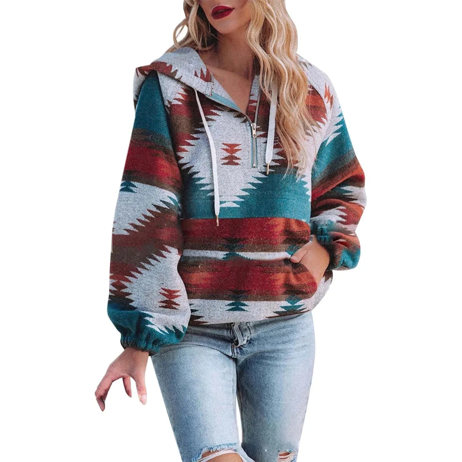 Felpa con Cappuccio Stampa Digitale 3D Streetwear con Colletto Alto Mezza Zip Casual Oversize Trendy Sportiva
