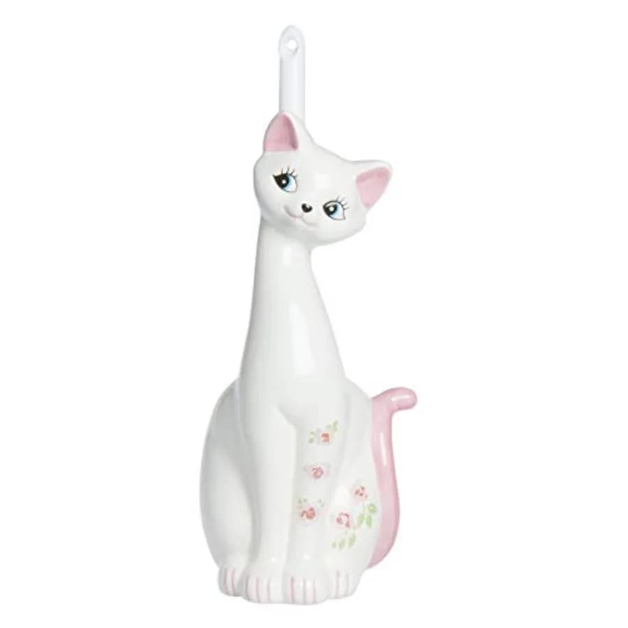 Sunart SAN1708 Grazioso Portascopino per WC in Ceramica a Forma di Gatto, Larghezza 13 cm, Rosa