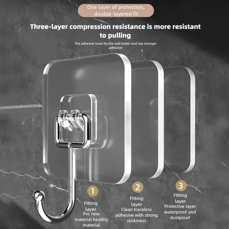 Self Adhesive Wall Hooks 5/10pcs Non‑Punching No Trace Strong Sticky Hanging Holder for Kitchen Bathroom Towel Bags Storage Use