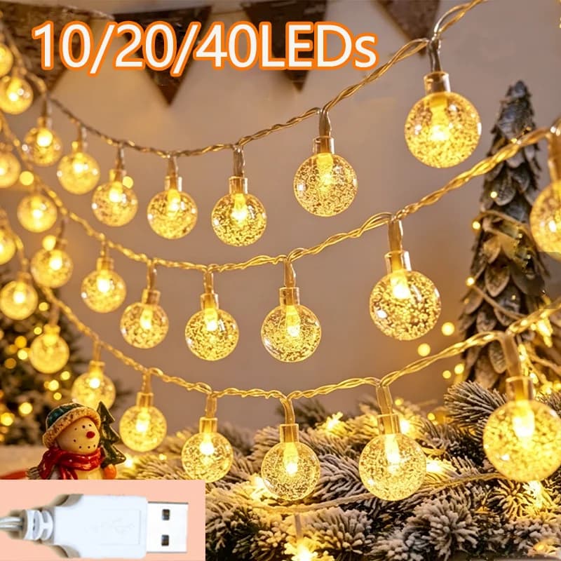 1.5M/3M/6M USB Bubble Ball LED Luci della stringa Luci della ghirlanda Lampada esterna impermeabile Luci da giardino per matrimoni Decorazioni natalizie
