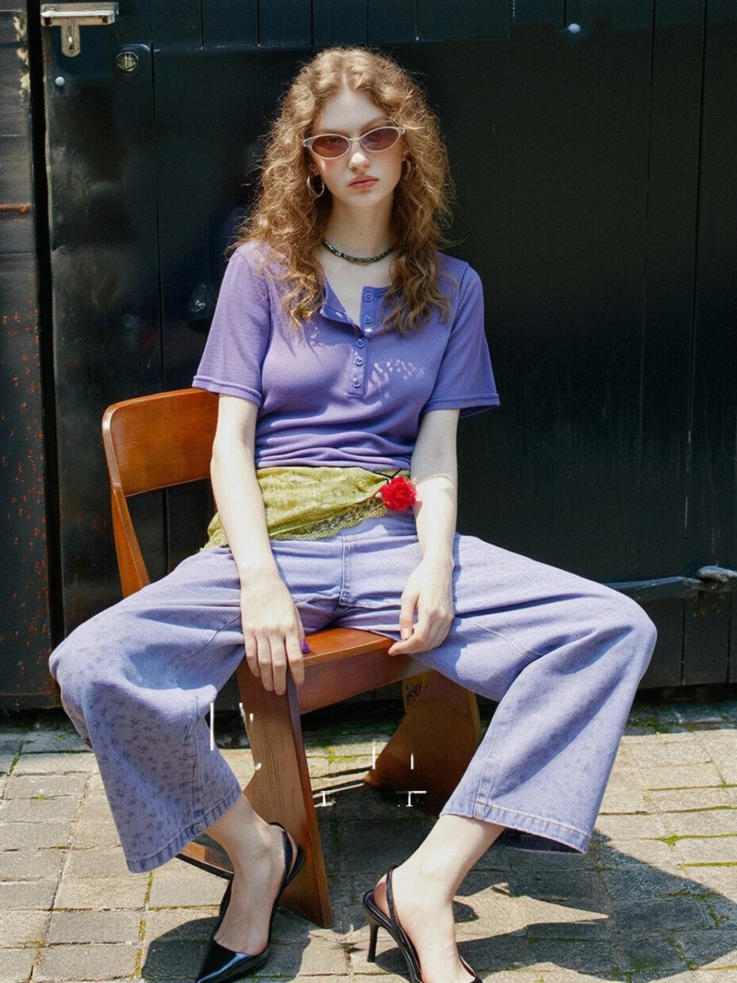 Huaappuw Vintage Purple Henry Collar Thin Soft T-Shirt Women's Summer New Casual Short Sleeve Top Comfortable Standard Fit