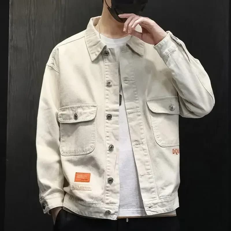 Cappotto Jeans per uomo Cargo con stampa giacche di Jeans uomo Beige di tessuto capispalla invernale prezzo economico elegante Oversize Y2k Branded