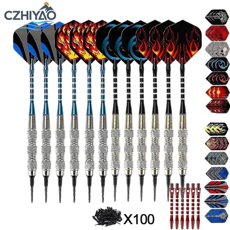 CZHIYAO 12Pcs Soft Tip Darts Set Knurled Brass Barrel Darts With Extra Replacement Dart Tips For Indoor Bar Dart Game Training
