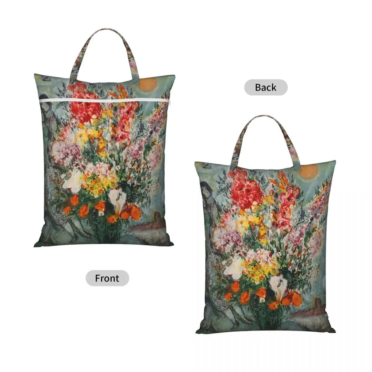 Marc Chagall Bouquet De Fleurs Travel Laundry Bag Waterproof Reusable Dirty Clothes Pouch Gym Yoga Camping Washing Basket