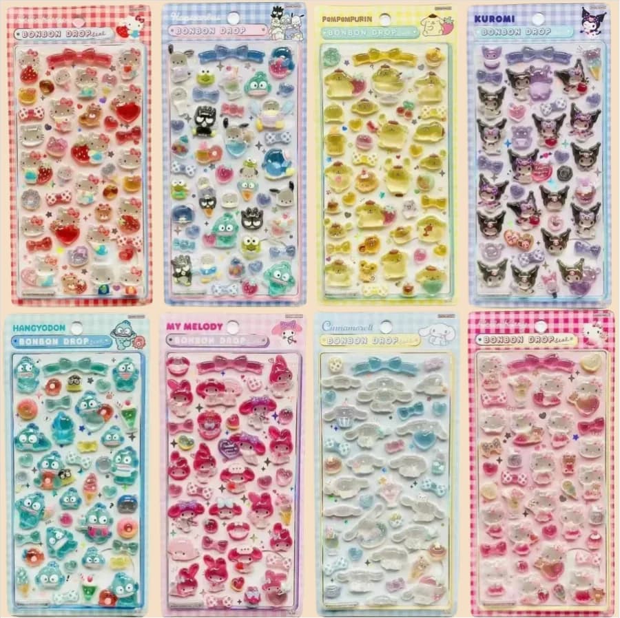 Nuovi Adesivi 3D in Cristallo con Rilievo di Sanrio, Adesivi Carini per Quaderni Fai-da-Te, Adesivi per Feste, Kuromi, My Melody, Decorazioni per Frigorifero e Telefono
