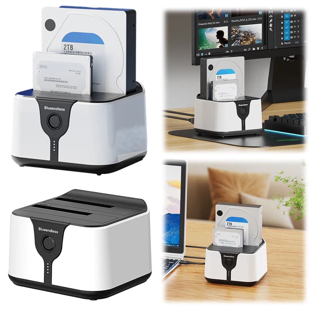 Docking Station Esterna USB 3.0 a SATA a Doppio Slot per Hard Disk con Supporto Clone Offline e Adattatore di Alimentazione 12V 3A